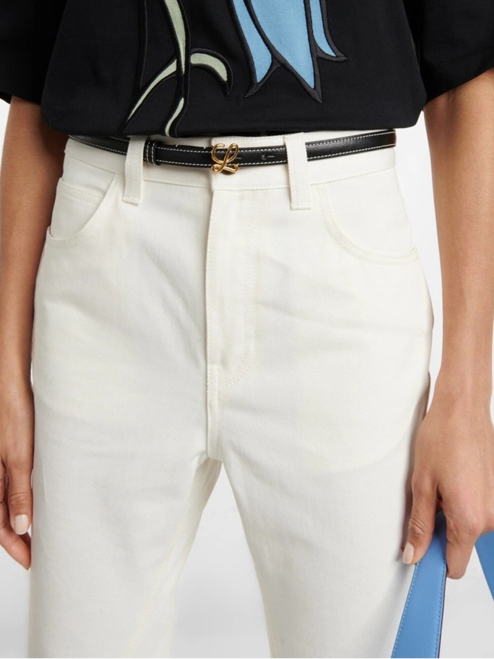 Loewe Black Skinny Leather Belt Gold L Collection SS 23 Size 75 Small